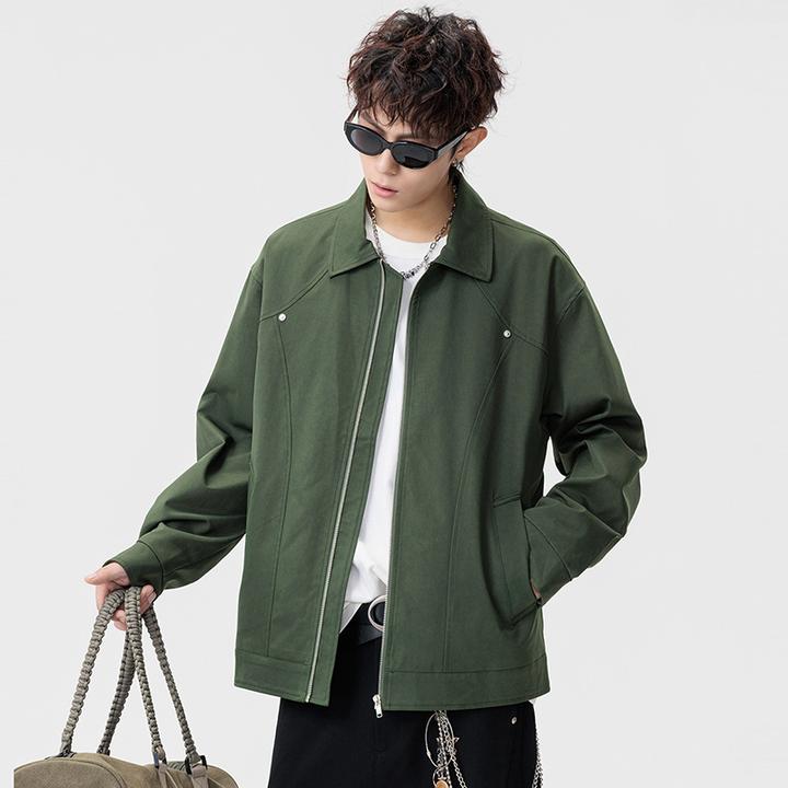 GOONJDKE男士大码休闲夹克胖子男春秋款纯色加肥加大翻领外套男装