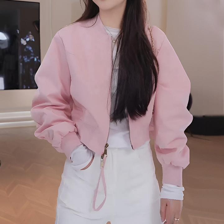 韩系复古棒球服外套女2025春秋新款高级感小个子圆领短款夹克上衣