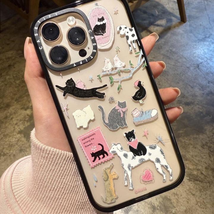 联名可爱16手机promax适用苹果15131412防摔亚克力猫小狗ins涂鸦