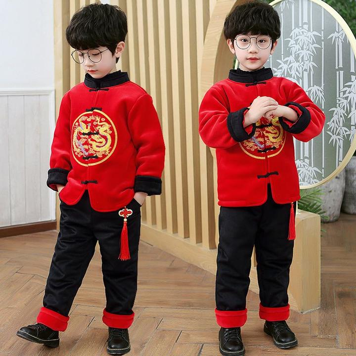 儿童唐装男童汉服拜年服女童过年喜庆衣服冬装新年装中国风男宝宝