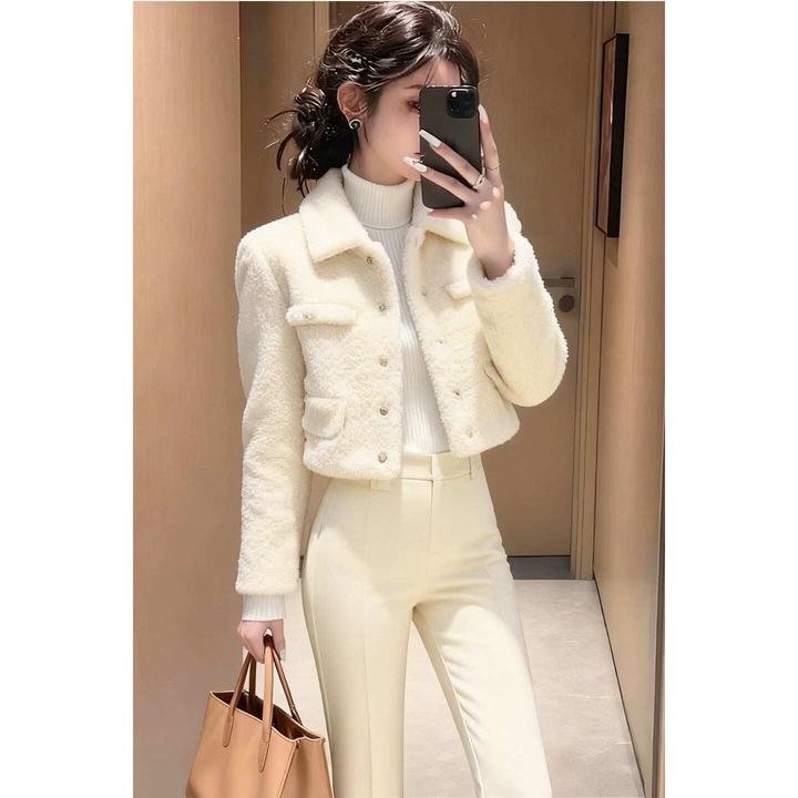 2025秋冬小香风白色短外套女千金风翻领小个子气质百搭上衣高级感