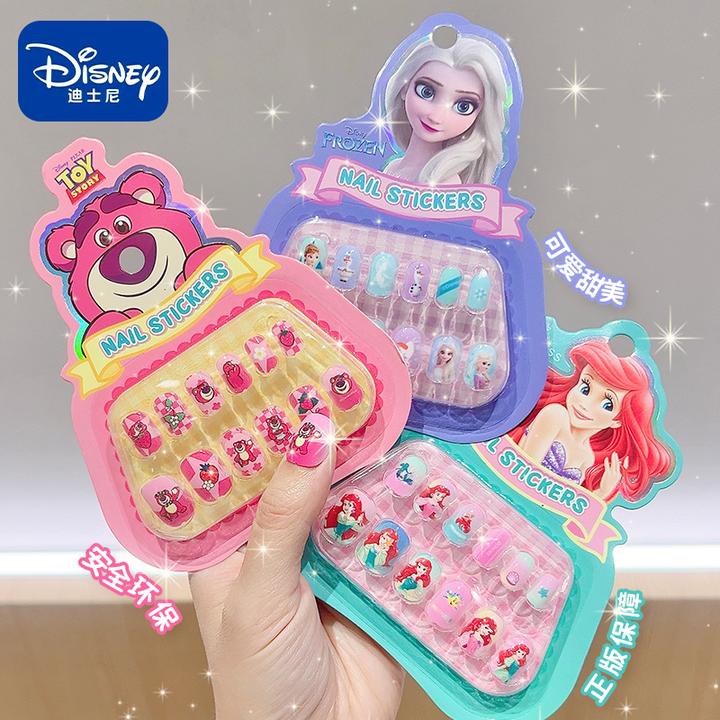 迪士尼儿童指甲贴片女孩贴纸公主穿戴美甲冰雪奇缘立体卡通可拆卸