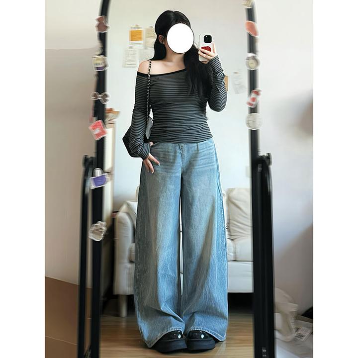 特大码加绒直筒牛仔裤女秋冬新款胖mm宽松显瘦百搭梨型身材阔腿裤
