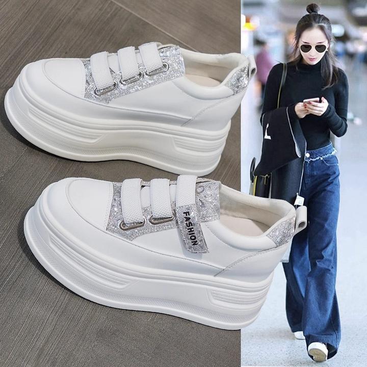 【JTG&SHOES 官方】魔术贴厚底小白鞋女2025秋季轻便软底内增高休闲