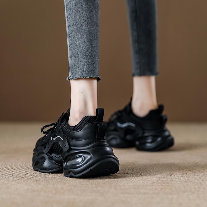 软底轻便老爹鞋女2025秋季新款黑色鞋子女小众厚底增高休闲运动鞋