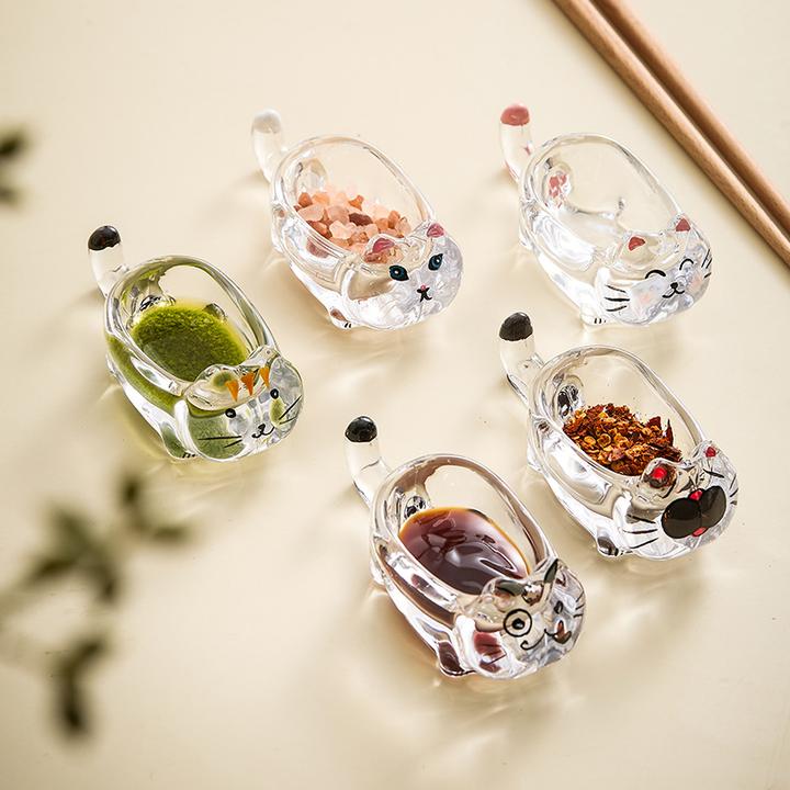 工厂猫咪水晶玻璃调味蘸料碟创意番茄酱油醋碟家用小吃碟子筷子托