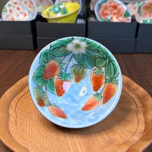 清水烧 陶葊 蓝底草莓茶杯50ml