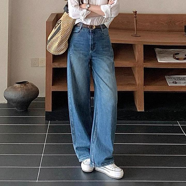 时尚窄版阔腿牛仔裤女2025秋季新款高腰宽松显瘦百搭休闲直筒长裤