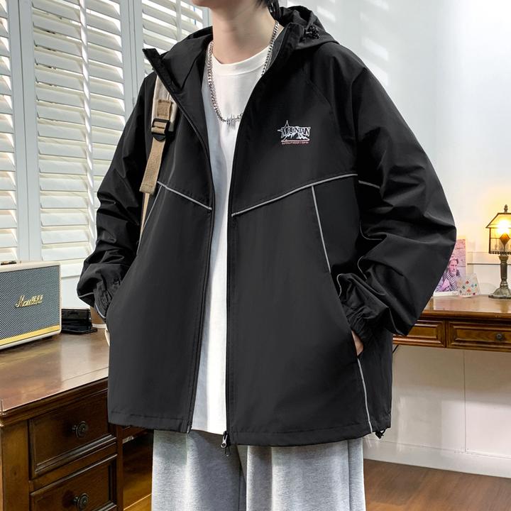 外套男秋季2025新款连帽港风时尚潮流夜光条休闲帅气宽松百搭夹克