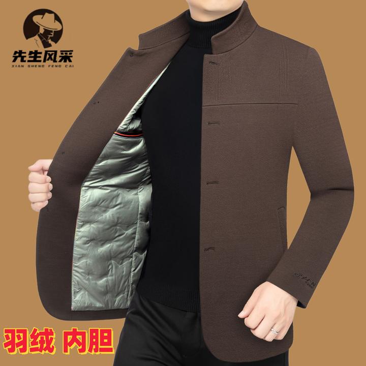 先生风采男装冬季新款立领厚款毛呢夹克男士中年商务休闲呢子外套