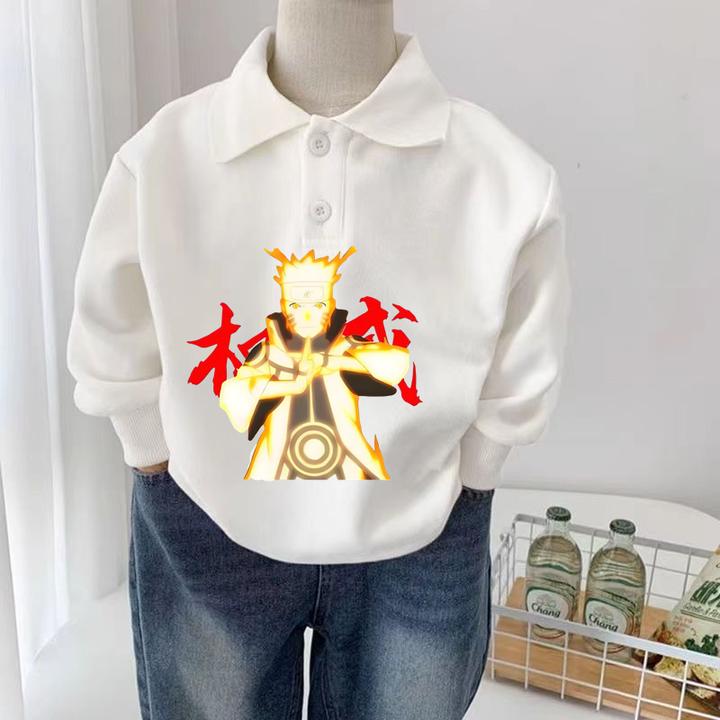 火影忍者权威长袖上衣春秋童装潮牌长袖polo领儿童长袖上衣外穿潮