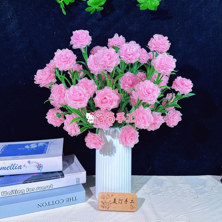 【买2单送剪刀】4cm雪纱带52朵多头玫瑰花材料包手工DIY制作材料