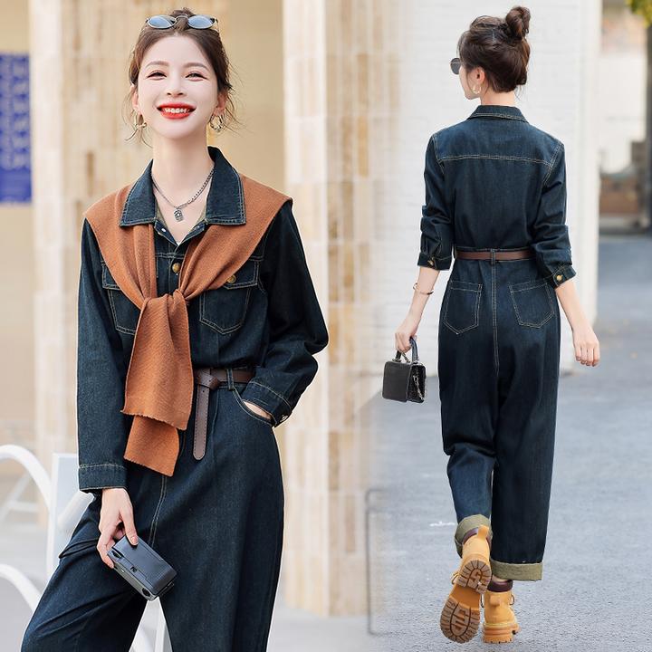 2025年春款新款小个子宽松休闲工装牛仔连体裤