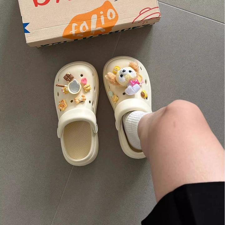 甜美创意厨师狗狗包头洞洞鞋女夏季舒适防滑EVA厚底沙滩度假凉拖