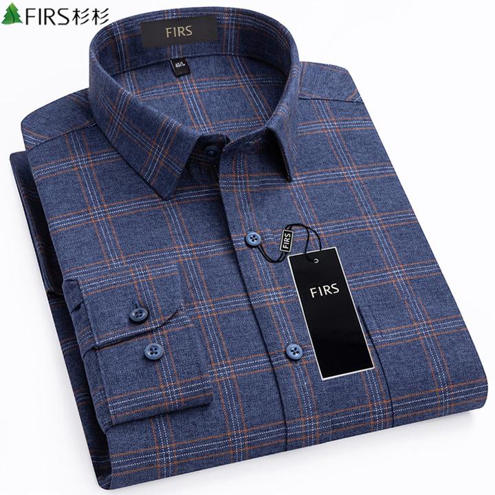 衫衫2025秋冬季新款纯棉袖衬衫男士商务休闲中老年爸爸磨毛衬衣