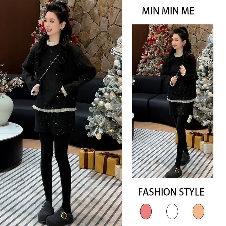 2026春秋季新款极简风洋气韩版圆领针织上衣女搭配半身短裙两件套