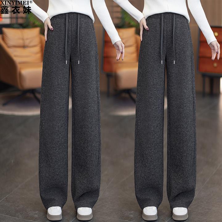羊毛呢弯刀阔腿裤女秋冬新款2025高腰显瘦休闲运动裤窄版直筒裤子