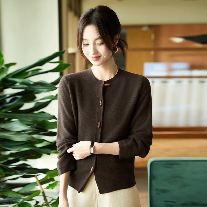 100%超细羊毛软糯显瘦羊毛衫百搭时尚气质长袖针织衫轻奢圆领开衫