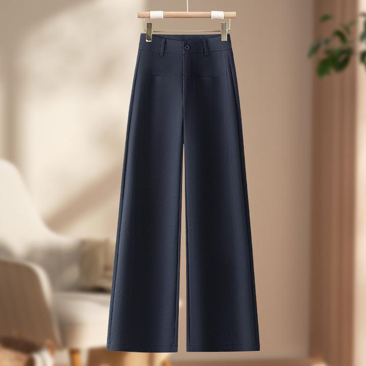 藏青色休闲裤子女春秋2025新款爆款窄版阔腿裤高腰宽松西装直筒裤
