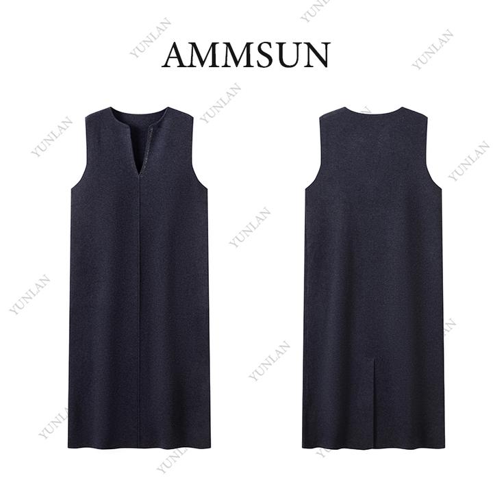AMMSUN羊毛裙长款【省心穿搭】烫钻无袖针织连衣裙气质轻奢休闲百搭