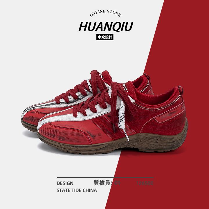 环球复古红色德训鞋男款2025新款内增高板鞋男秋季休闲运动赛车鞋