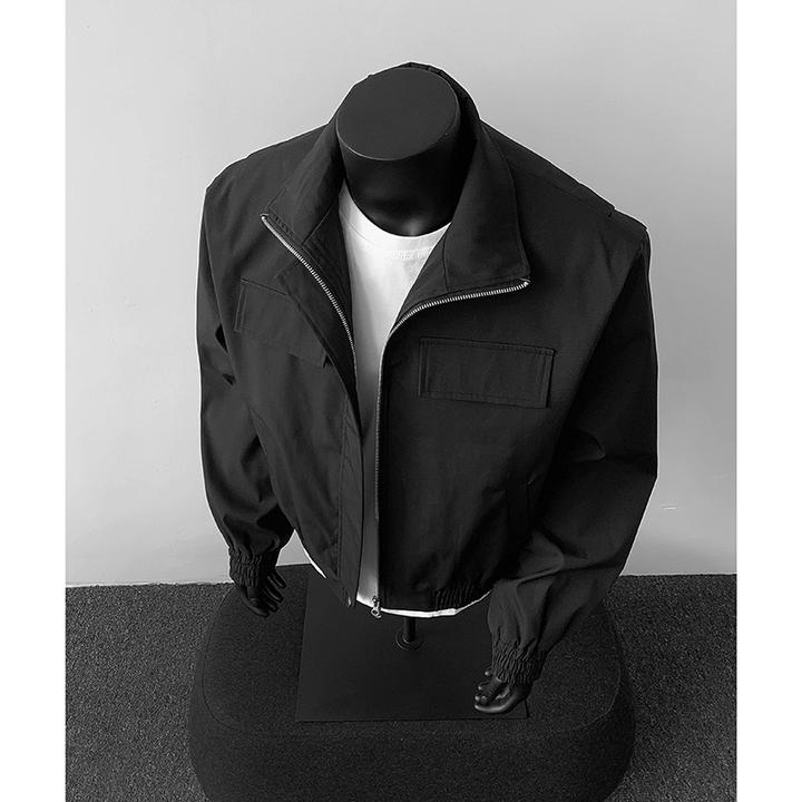黑色机能风短款廓形解构立领工装夹克山系户外防水冲锋衣外套男