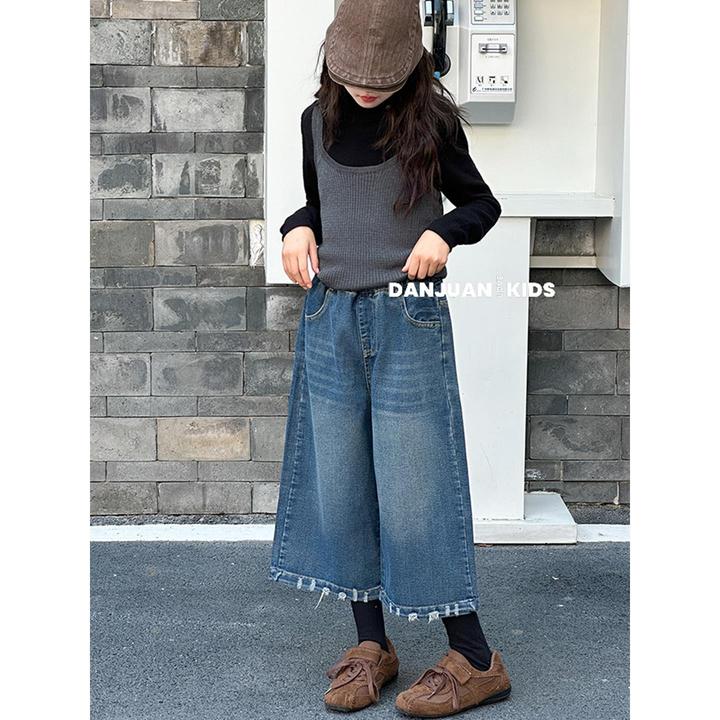 韩国童装2025秋季新款女童牛仔裤儿童秋装洋气中大童直筒八分裤子