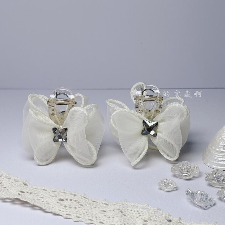 白色蝴蝶结小抓夹轻奢发夹公主头刘海夹头饰