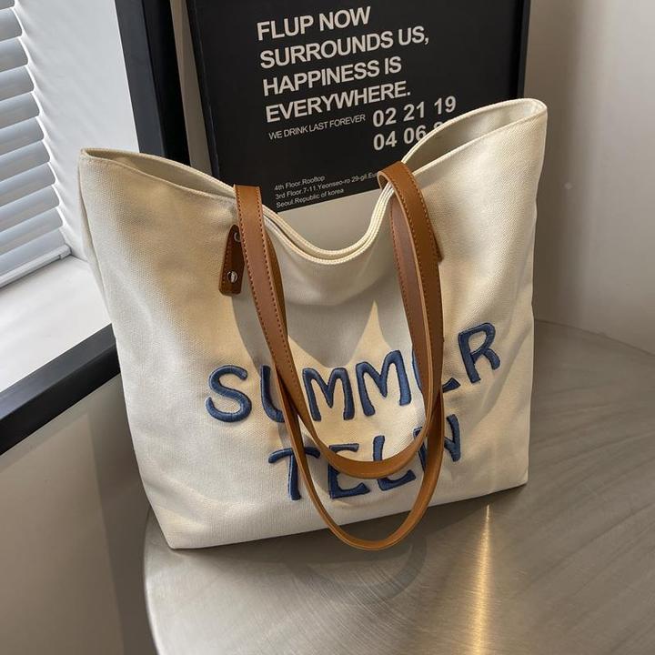 文艺字母帆布包女2025新款休闲大容量托特包上班通勤单肩包手提袋