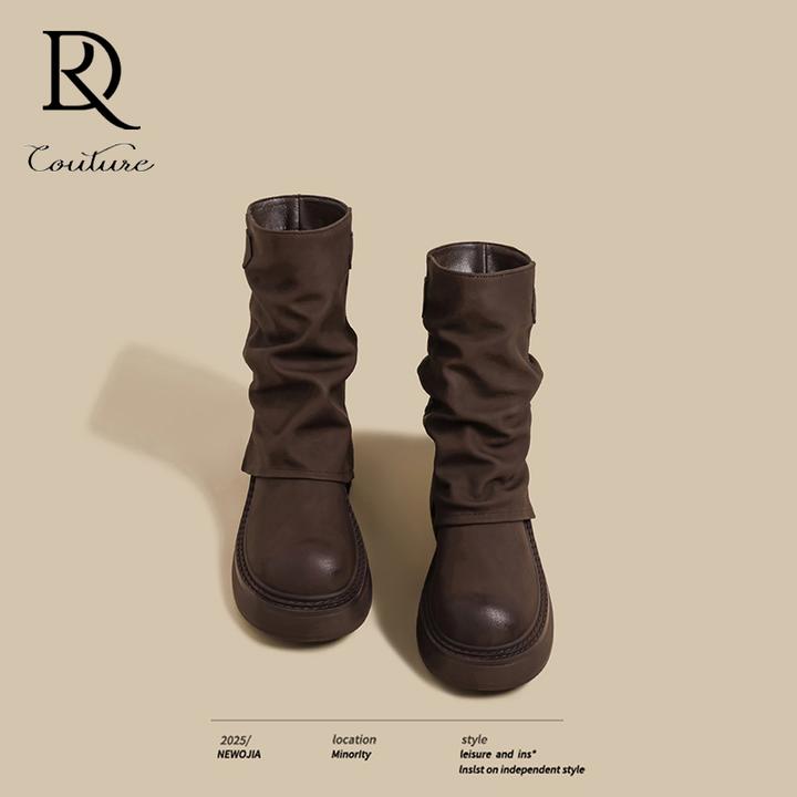 【DR专柜正品】韩系穿搭2025秋冬美拉德棕色堆堆靴靴女复古百搭高筒