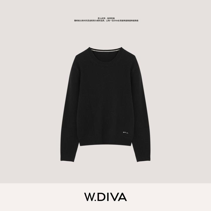 W.Diva【昼夜】秋冬百搭软糯舒适羊毛羊绒圆领套头毛衫女54Z063056