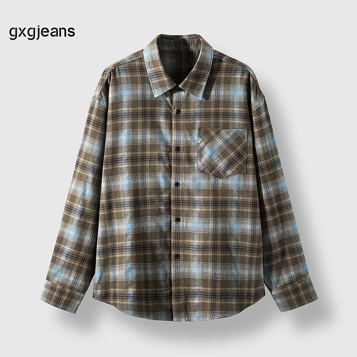 gxgjeans25春磨毛感格子长袖衬衫慵懒衬衫外套#J25D031003