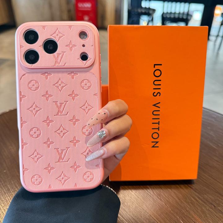 粉色条纹皮质iPhone17promax手机壳新款适用苹果16老花15/14/13女