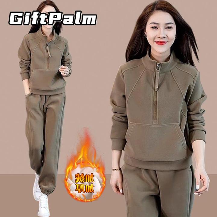 GiftPalm绒加厚女士厚T恤运动服套装秋季新款休闲时尚两件套洋派
