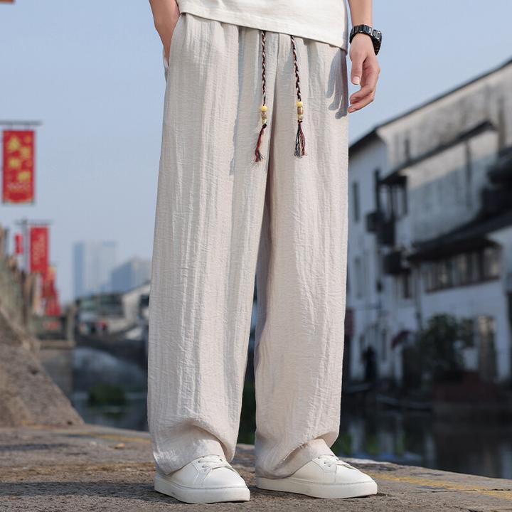 2025夏季新款中国风男装休闲裤透气冰丝裤中式宽松阔腿裤太极裤