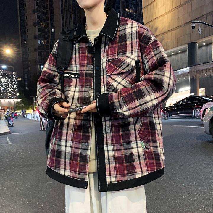 小香风格子外套男春秋新款潮牌ins衬衫夹克痞帅复古青年情侣外套