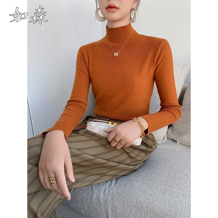 秋冬气质半高领漂亮针织衫女高级感洋气内搭打底毛衣冬季加厚上衣