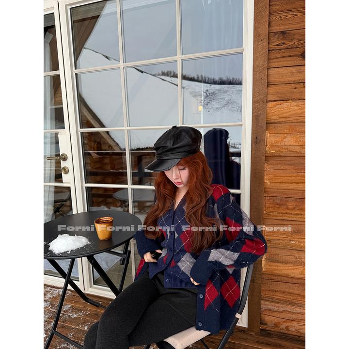 FORNI 菱花套装 羊毛菱格提花吊带开衫套装