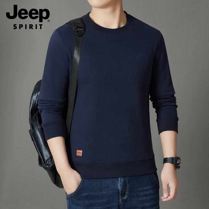 JEEP吉普圆领卫衣男2025年秋冬新款刺绣宽松大码长袖t恤男打底衫