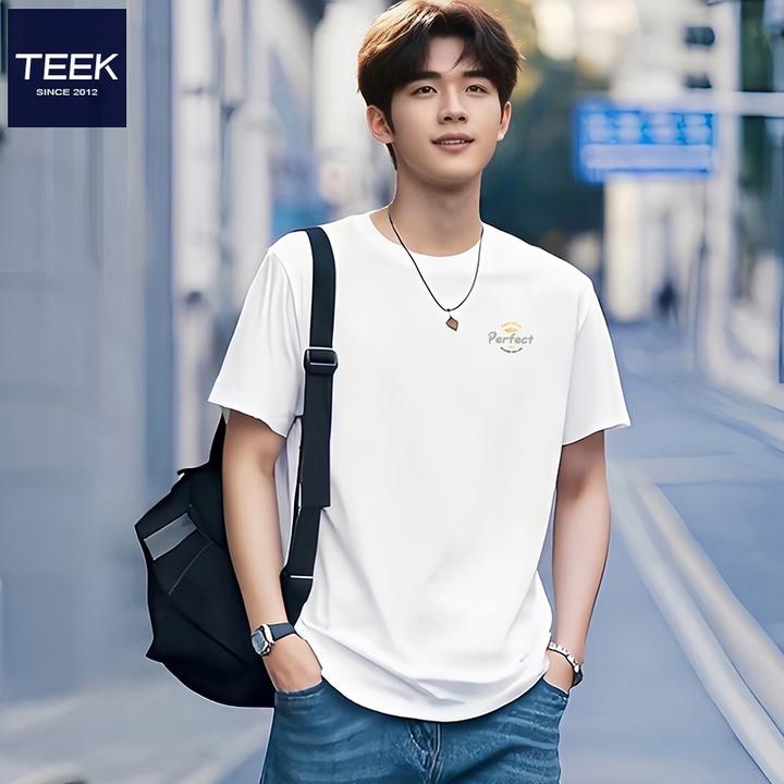 时尚百搭短袖t恤男生夏装 青少年简约印花体恤2025夏季男装上衣服