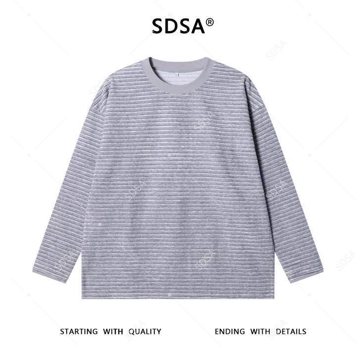 SDSA男士秋冬新款痞帅男装韩版极简风撞色条纹圆领长袖T恤百搭潮