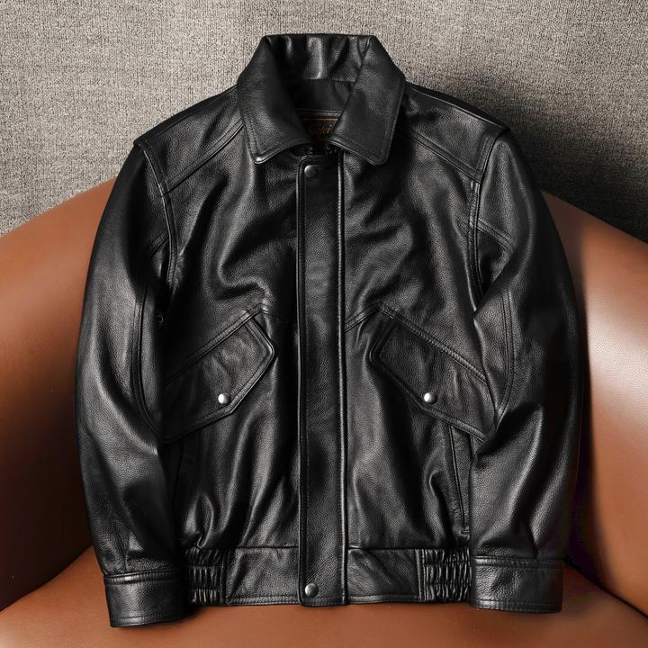 梵基弗奈港风头层牛皮真皮皮衣男士短款皮夹克大码飞行服秋冬外套