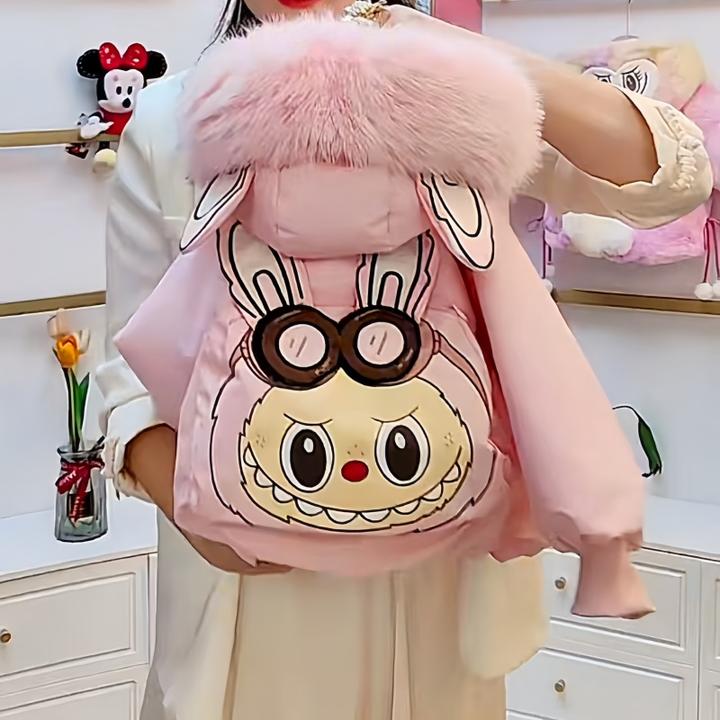 儿童冬季卡通风棉服加绒加厚款宝宝棉衣时尚网红连帽保暖韩版棉袄