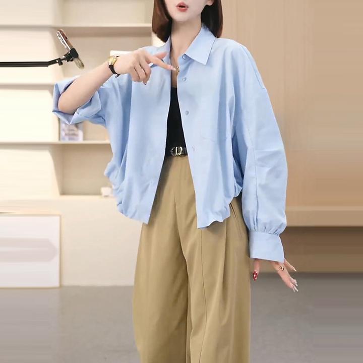 韩系简约通勤气质衬衫女春季新款抽绳设计感单排扣衬衣显瘦上衣潮