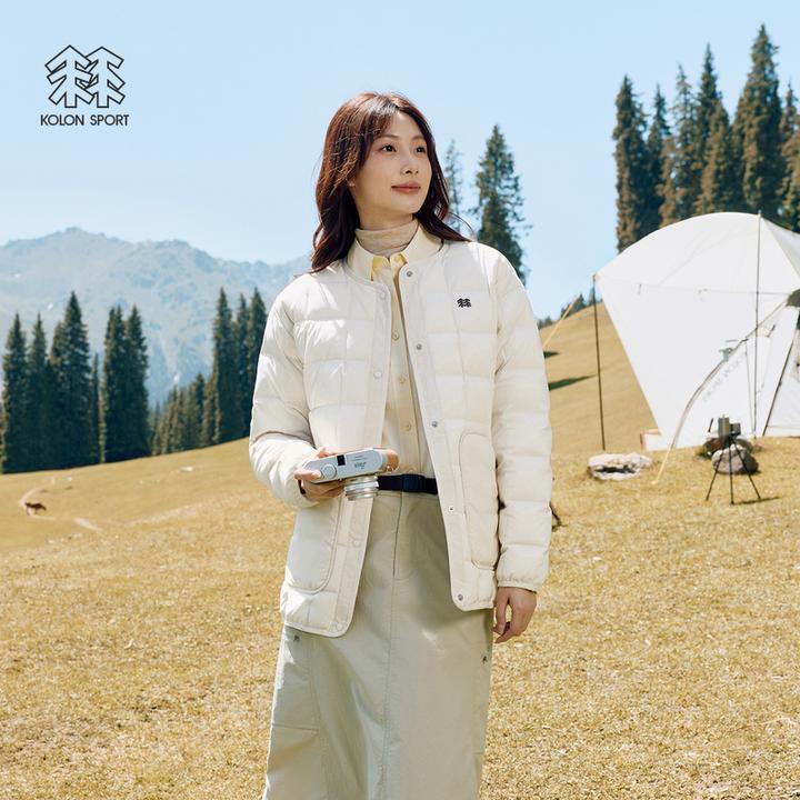 KOLON SPORT可隆羽绒衣防泼水防风女士可收纳无帽轻量羽绒服