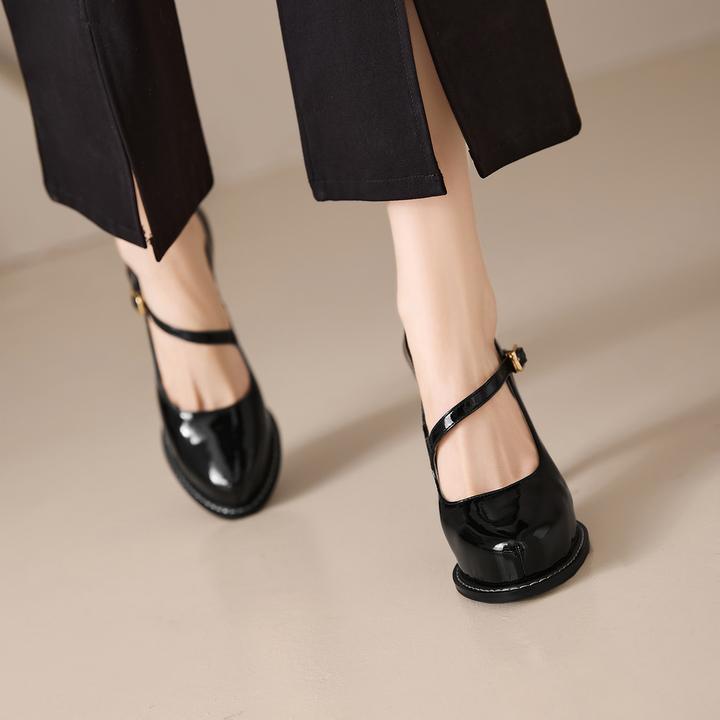 10cm法式粗跟单鞋漆皮小个子玛丽珍高跟鞋显瘦百搭圆头防水台女鞋