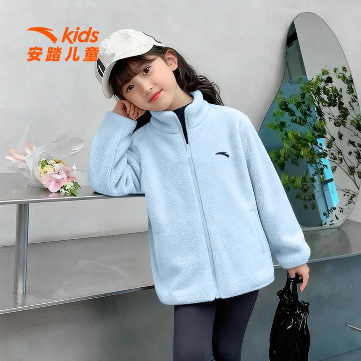 安踏儿童摇粒绒保暖外套2026春季新款舒适抗静电上衣针织运动服女