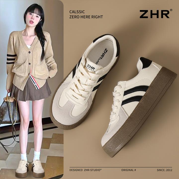 ZHR厚底春季德训鞋女2025新款复古百搭增高透气休闲鞋超轻便女鞋
