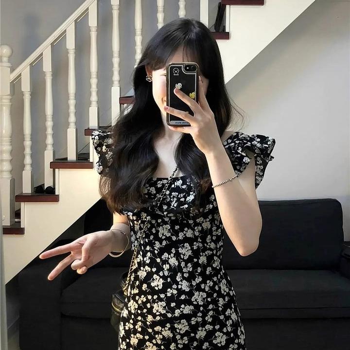 【现货+运补】法式气质高级飞飞袖收腰碎花2025新款长裙8761