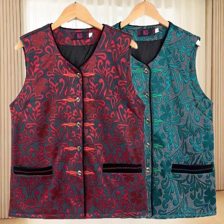 马甲纽扣中老年女装中老年马夹背心加大无袖妈妈装秋冬宽松大码